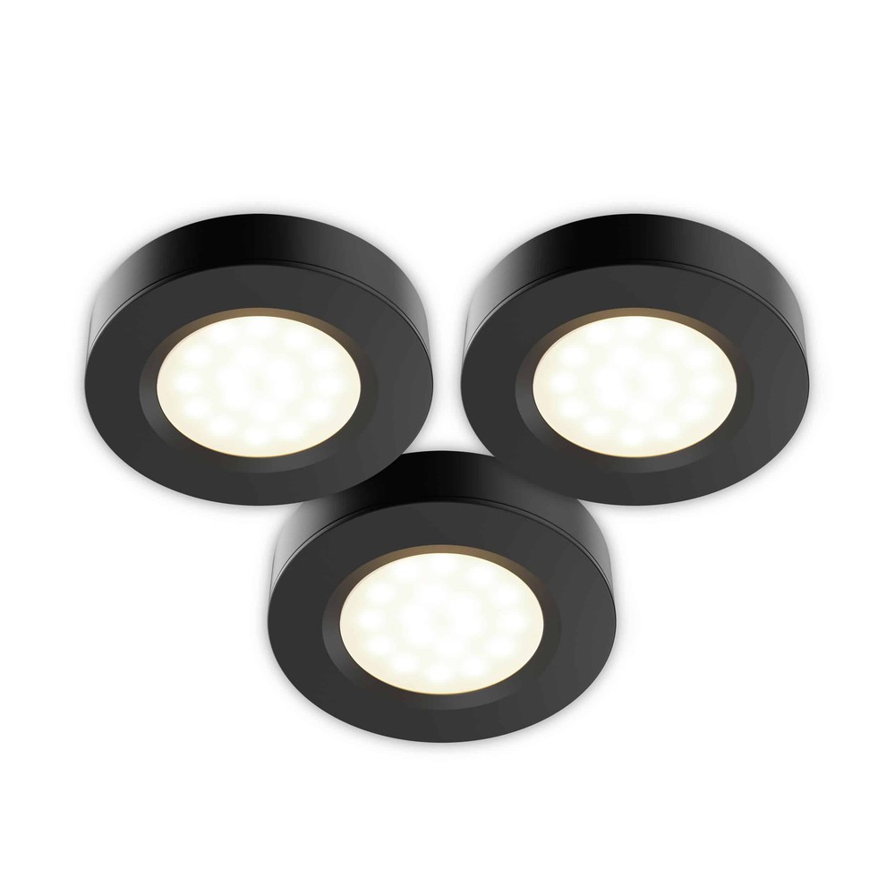3 rondelles LED 3W chaque 300 lumens sous-comptoir Noir