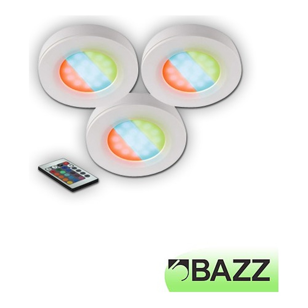 3 RGB LED Pucks 3W each with Remote Control Under-Cabinet Chrome