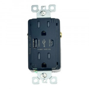 Outlet with A+C USB - 15 amp - 125V - Black - V2