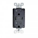 Outlet with A+C USB - 20 amp - 125V - Black - V2