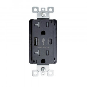 Outlet with A+C USB - 20 amp - 125V - Black - V2