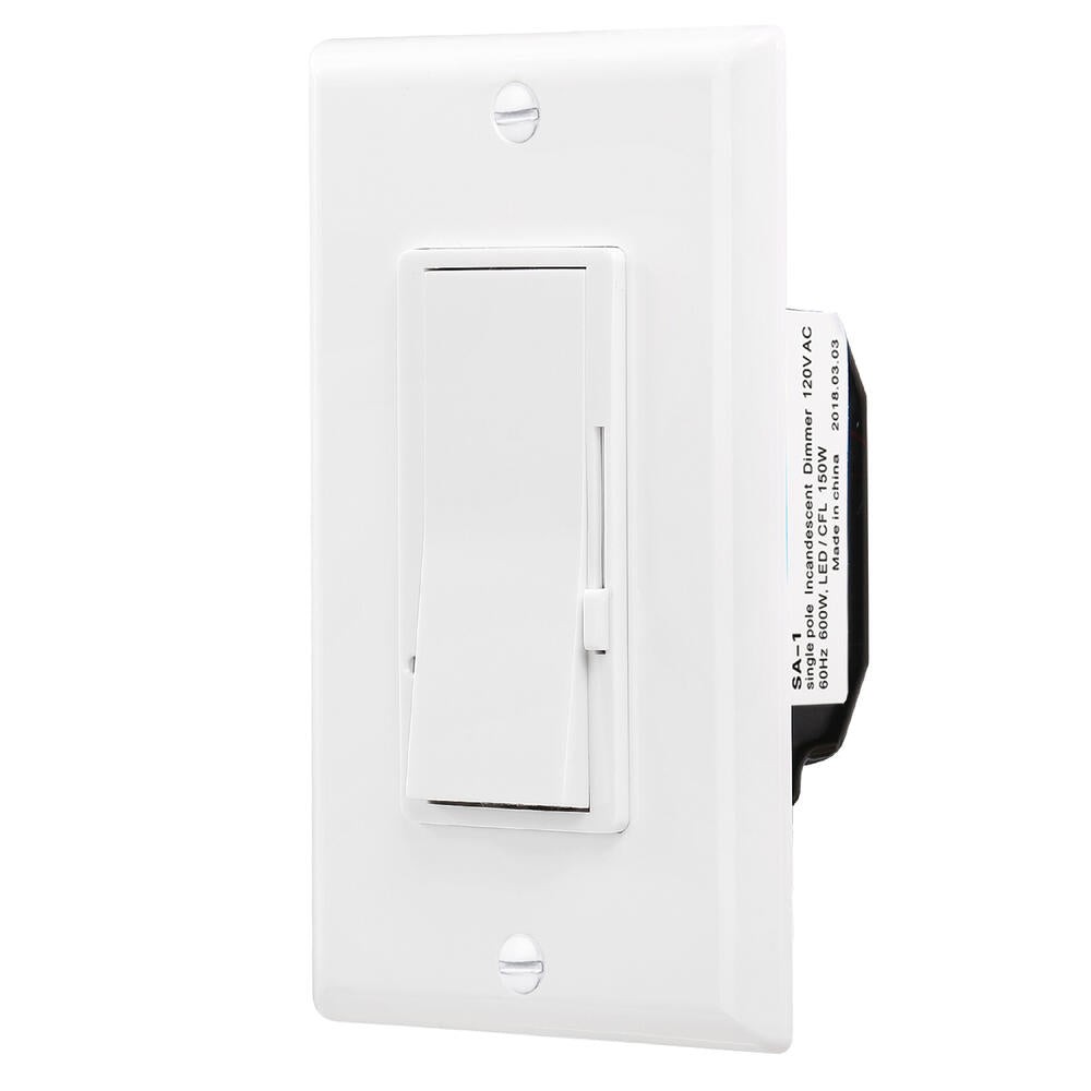 Decora 0-10VDC dimmer single/3-Way 100-277V 3A-1A white slider with on/off switch